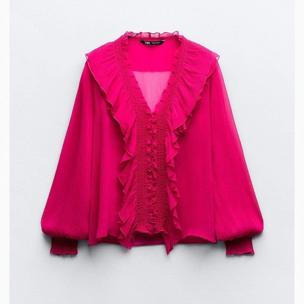 Zara Red Ruffled Tie Front Blouse NWOT